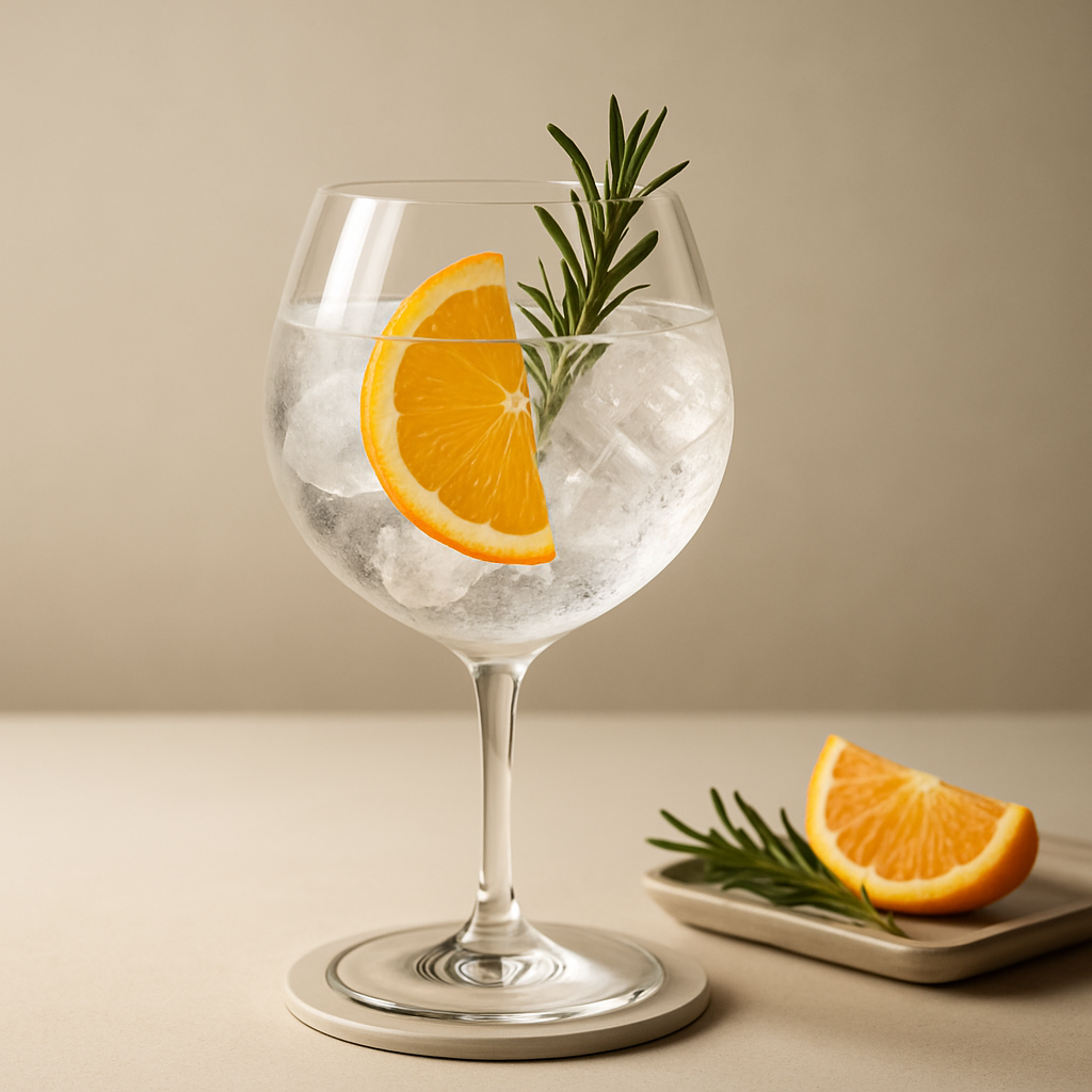78 Degrees Classic Gin served with East Imperial Yuzu Tonic, garnished with Orange Slice and Rosemary Sprig