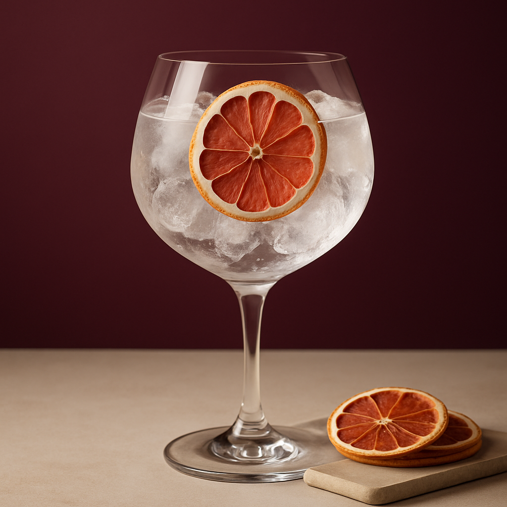 Generous Purple Organic served with Schweppes Premium Mixer Hibiscus Tonic, garnished with dehydrated pink grapefruit wheel