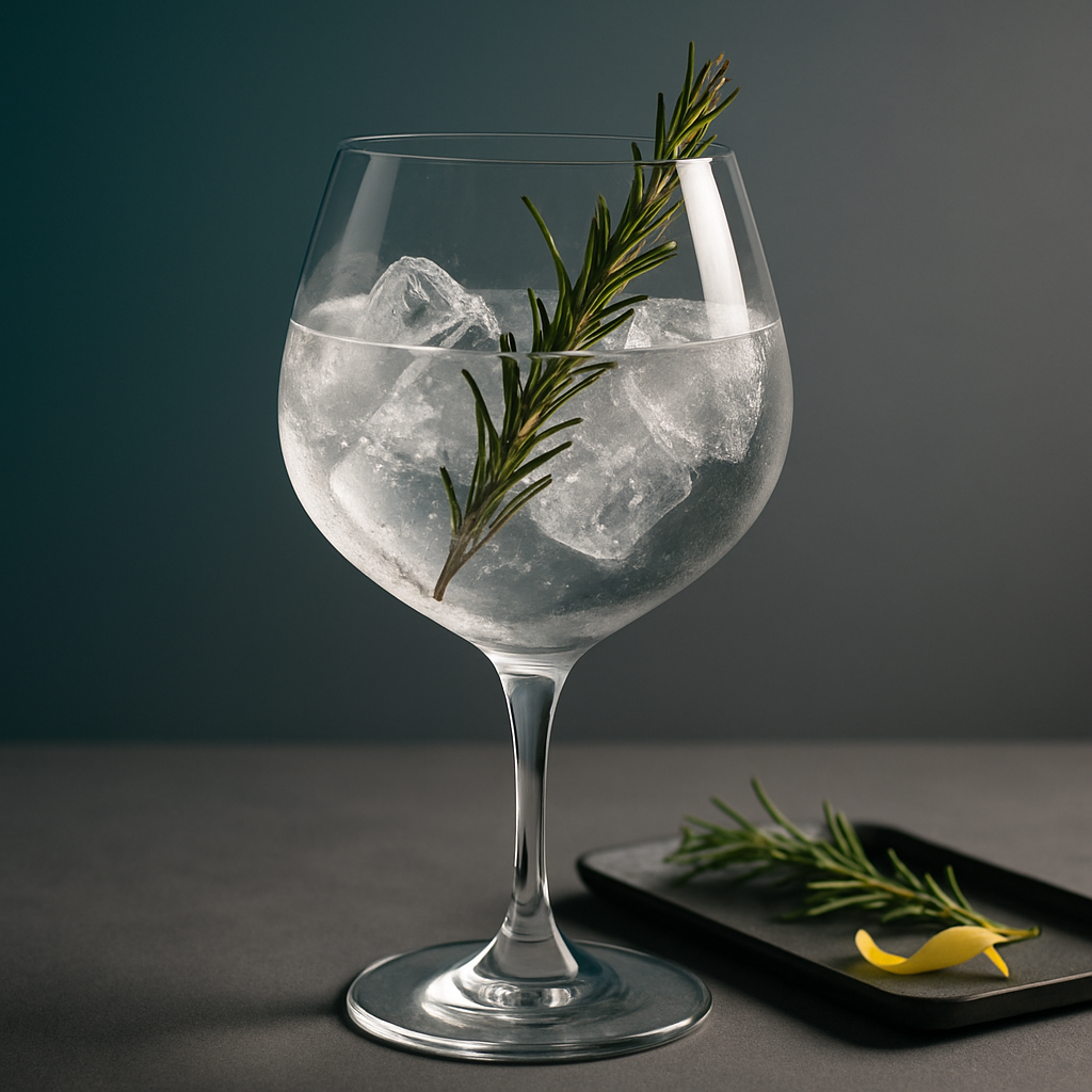 Gin Del Drago served with Fentimans Connoisseurs Tonic Water, garnished with lightly singed rosemary sprig