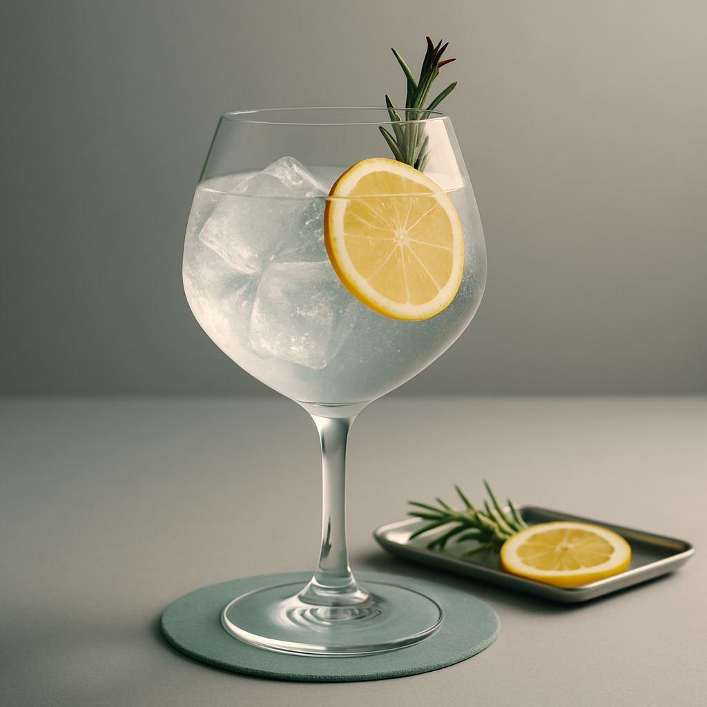 Gin XII servi avec Fentimans Valencian Orange Tonic Water, agrémenté de lightly singed rosemary sprig et thin slice of sweet lemon