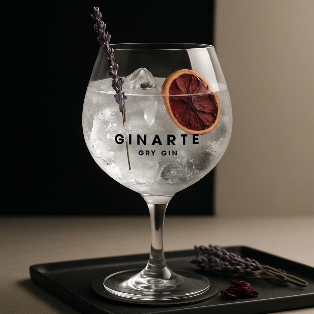 GinArte Dry Gin servi avec Thomas Henry Elderflower Tonic, agrémenté de Fresh lavender sprig et Thin slice of dried hibiscus