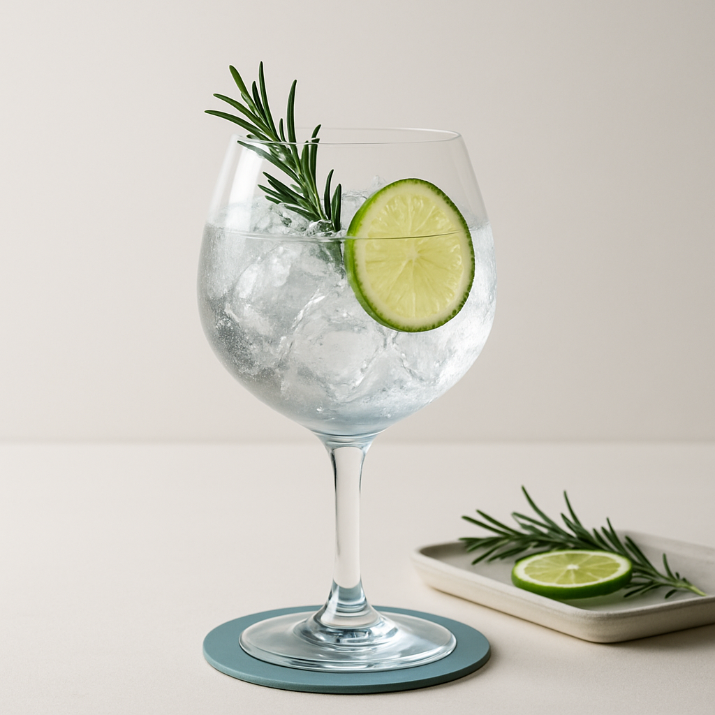 GŴYR Rhosili servi avec Fever-Tree Mediterranean Tonic Water, agrémenté de Fresh rosemary sprig, gently bruised et Thin slice of lime