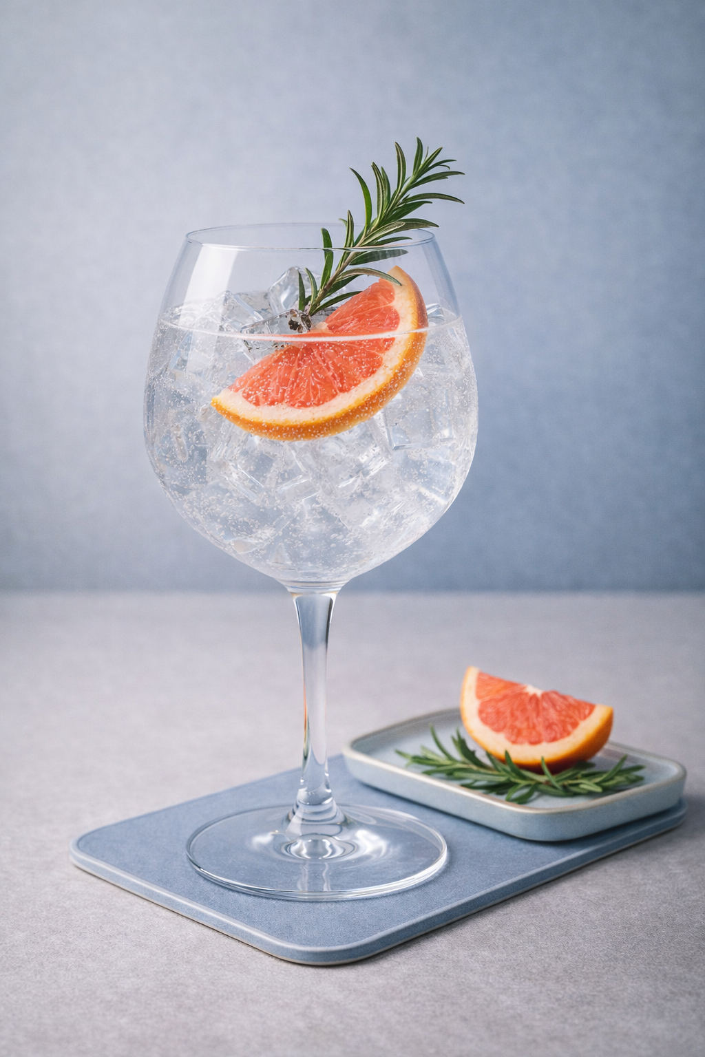 Jodhpur Premium Gin served with Top Note Grapefruit Tonic Water, garnished with Grapefruit Slice and Rosemary Sprig