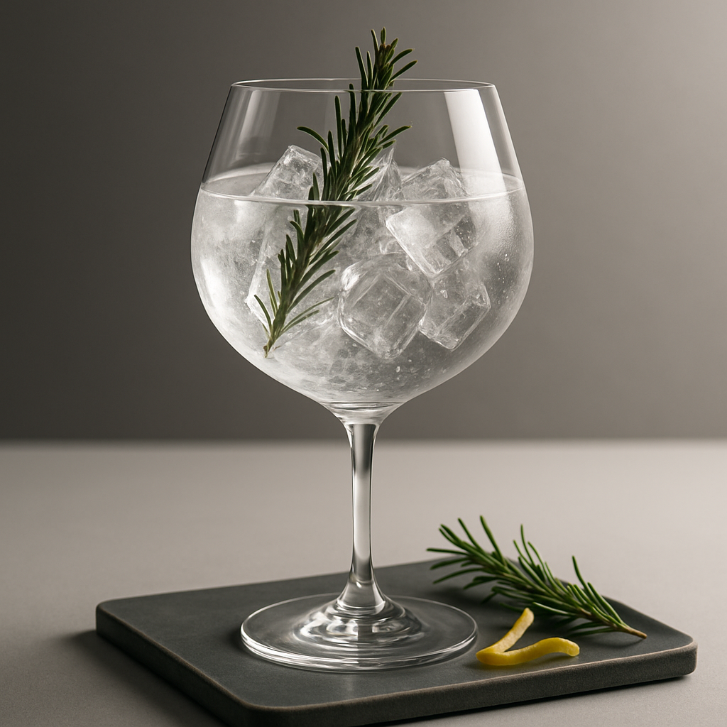Herbarium New Forest Gin servi avec The Headless Horseman Original Indian Tonic Water, agrémenté de lightly singed rosemary sprig