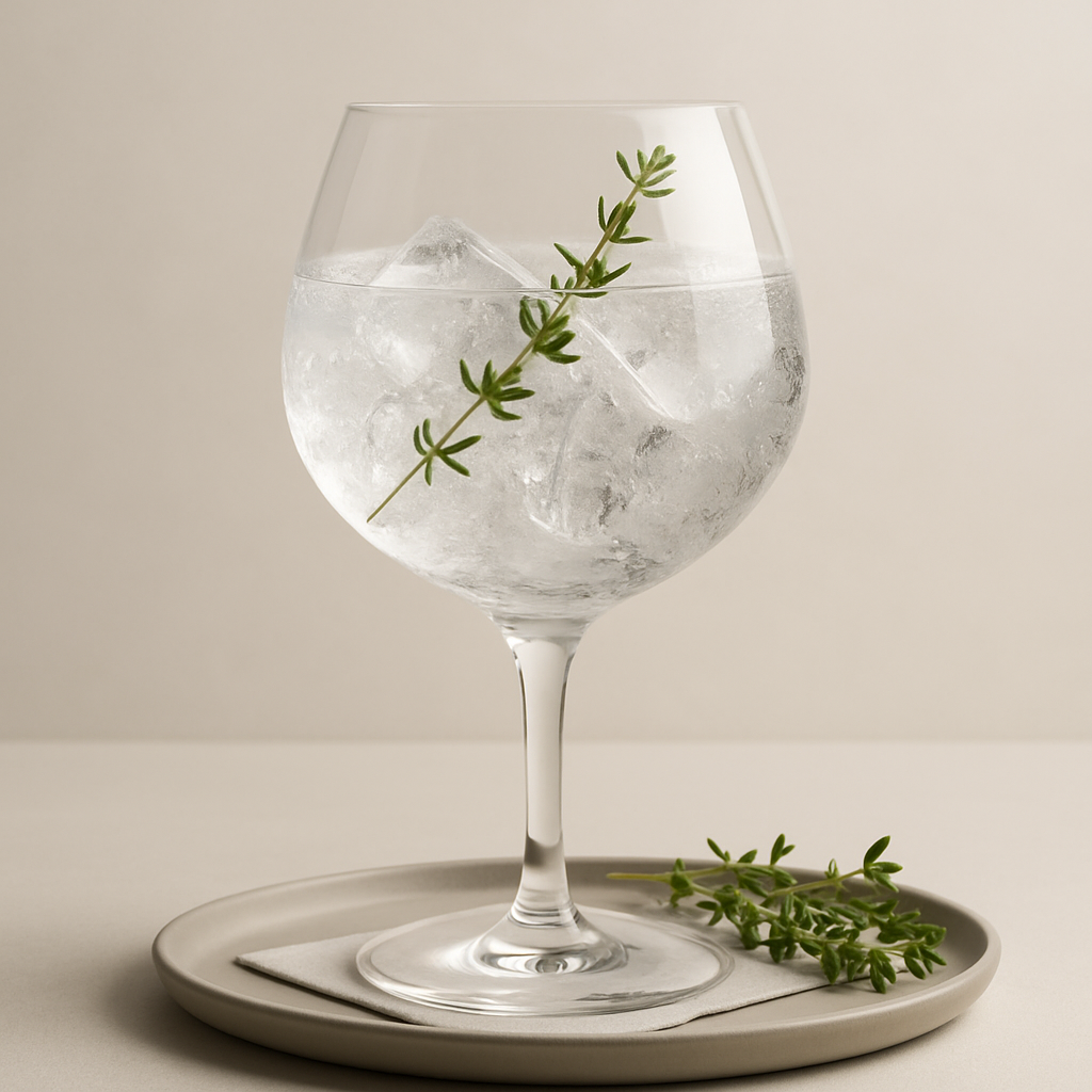 Jonge Bols served with Fentimans Herbal Tonic Water, garnished with lightly bruised fresh thyme sprig