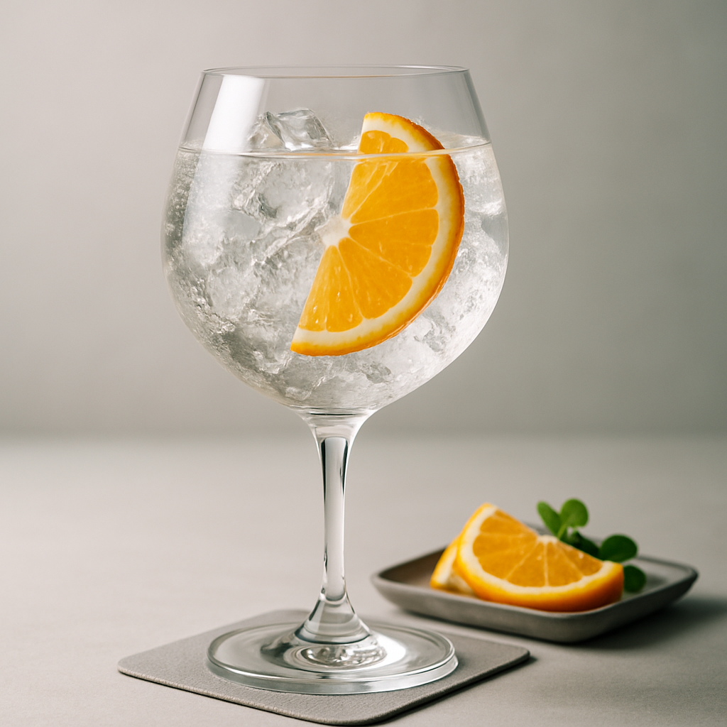 Kanomori Craft Gin servi avec East Imperial Burma Tonic Water, agrémenté de thin slice of fresh orange