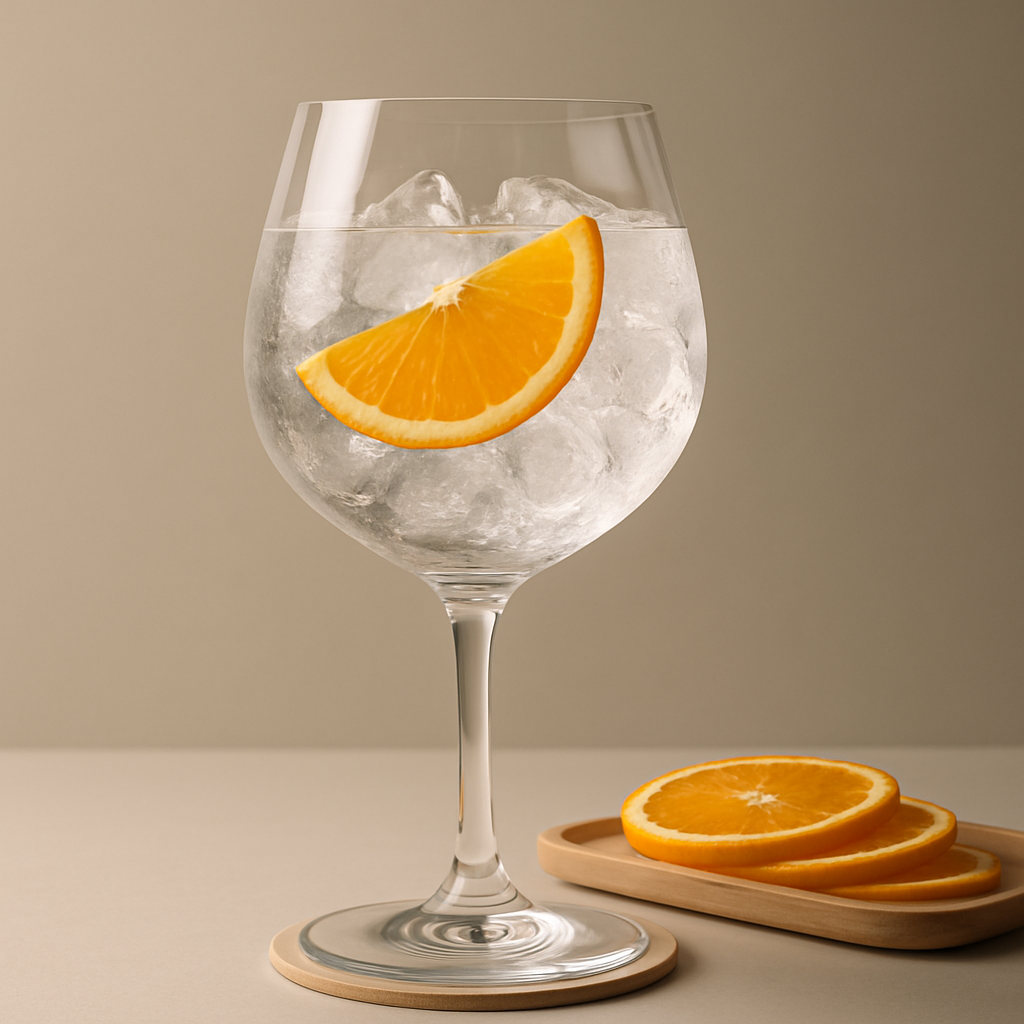 Knut Hansen 00 Gin served with Fever-Tree Mediterranean Tonic Water, garnished with thin slice of fresh orange