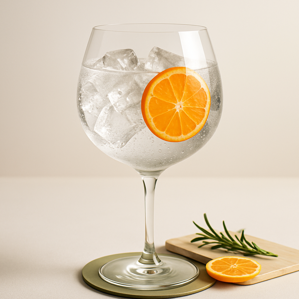 Komasa Gin served with London Essence Grapefruit & Rosemary Tonic Water, garnished with Thin slice of fresh mandarin orange