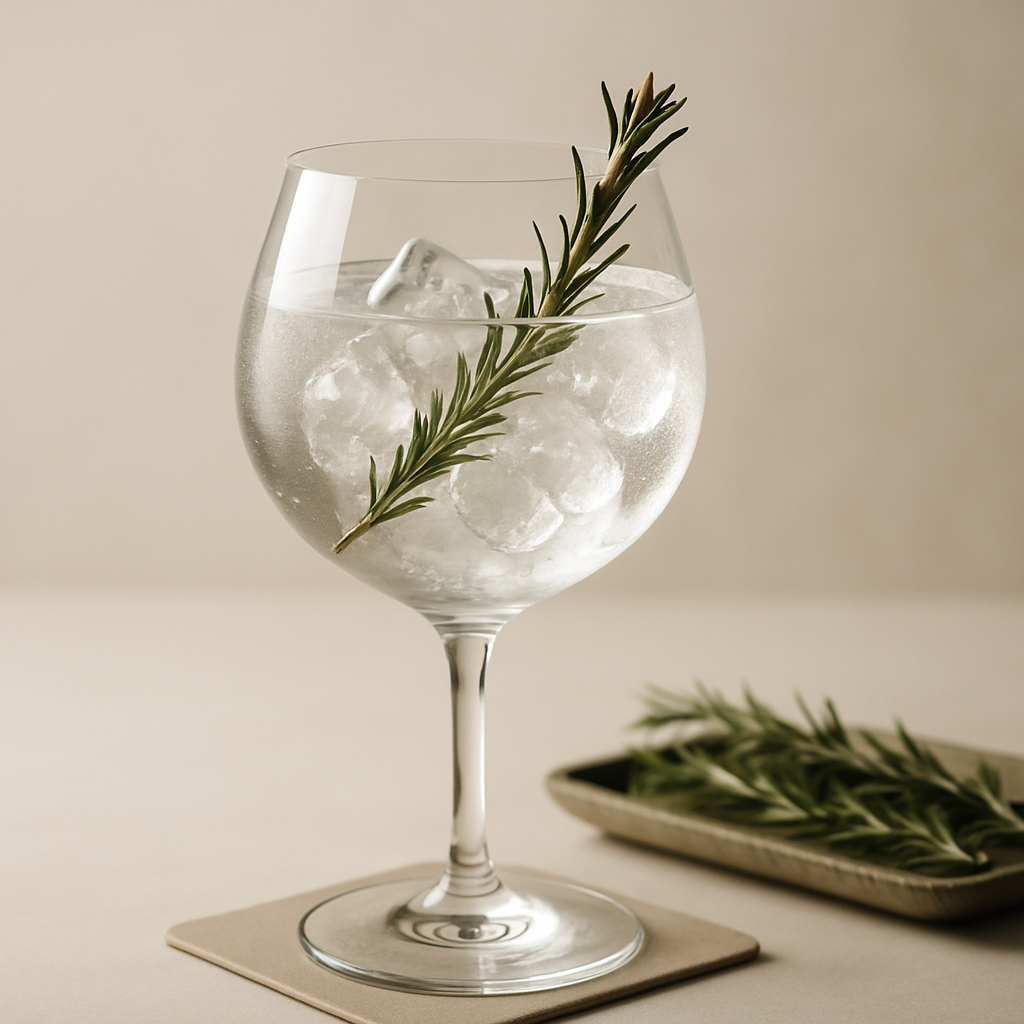 La Petite Merveille servi avec Fever-Tree Mediterranean Tonic Water, agrémenté de lightly singed rosemary sprig