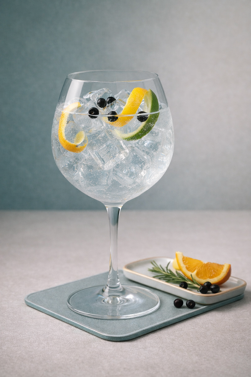 The London No1 Gin served with Thomas Henry Tonic Water, garnished with Lemon Peel and Lime Peel