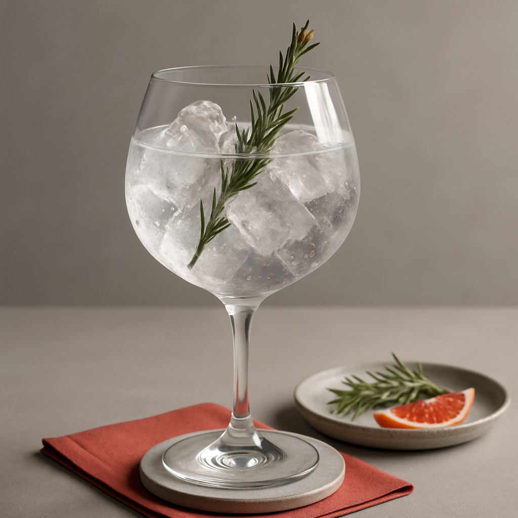 LièGin 0° Original servi avec Thomas Henry Botanical Tonic, agrémenté de lightly singed fresh rosemary sprig