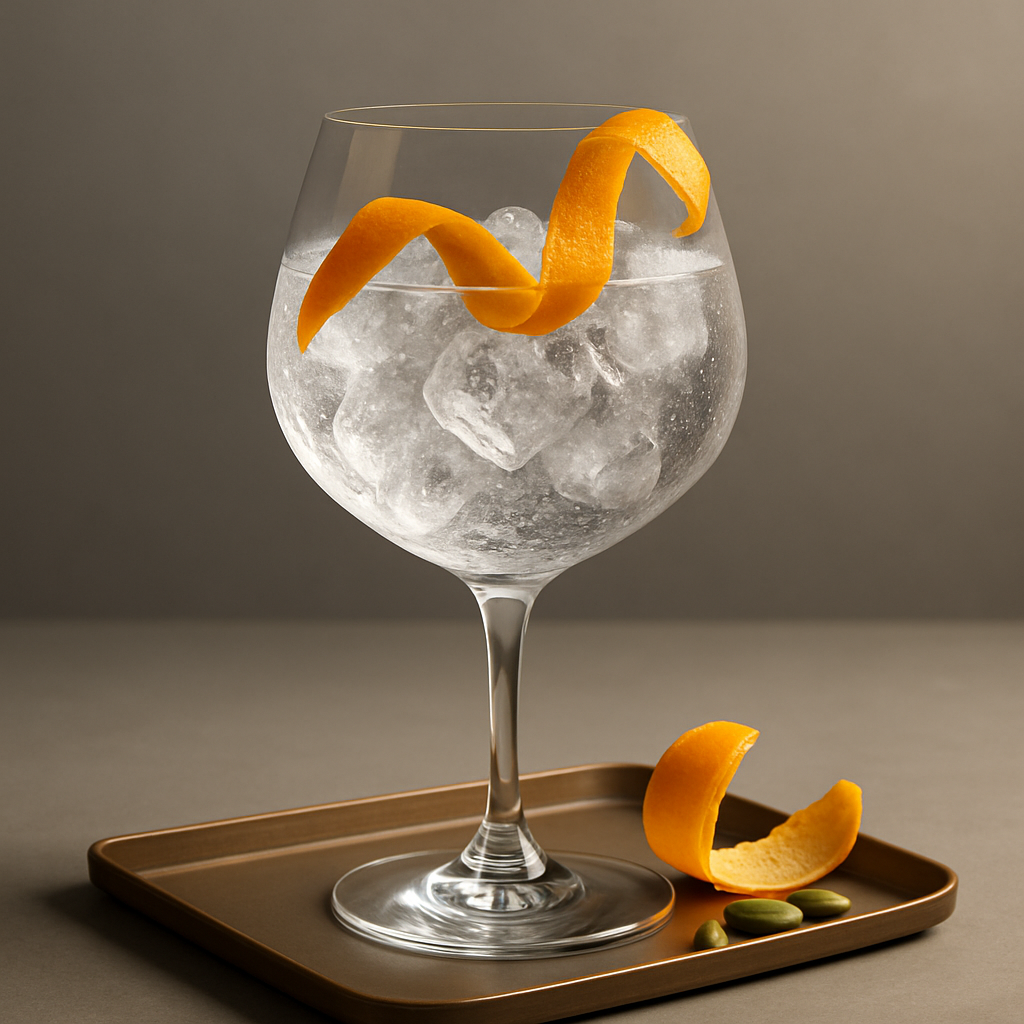 Loft House Clementine & Cardamom Gin servi avec Fever-Tree Lemon Tonic Water, agrémenté de Freshly peeled clementine twist