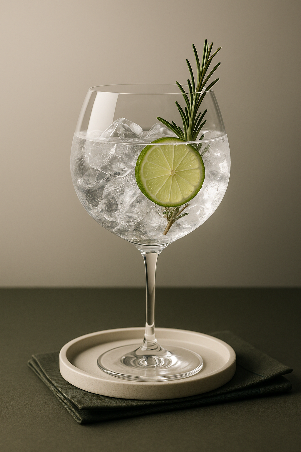 Campion Gin served with Thomas Henry Tonic Water, garnished with Lime Slice and Rosemary Sprig