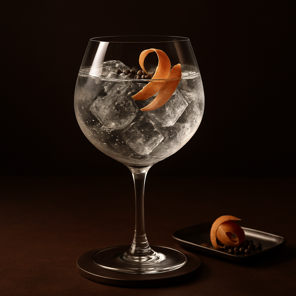 Masons The Original Gin servi avec Fever-Tree Aromatic Tonic Water, agrémenté de Twist of pink grapefruit zest et Cracked black peppercorns