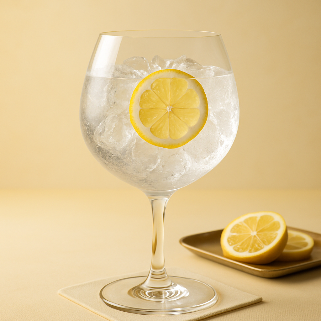 Mikrogorzelnia Gin Earl Grey served with The London Essence Company Original Indian Tonic Water, garnished with Thin slice of fresh bergamot