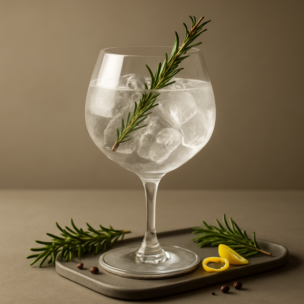 Mombasa Club Lemon Edition Gin servi avec Fever-Tree Mediterranean Tonic Water, agrémenté de lightly singed fresh rosemary sprig