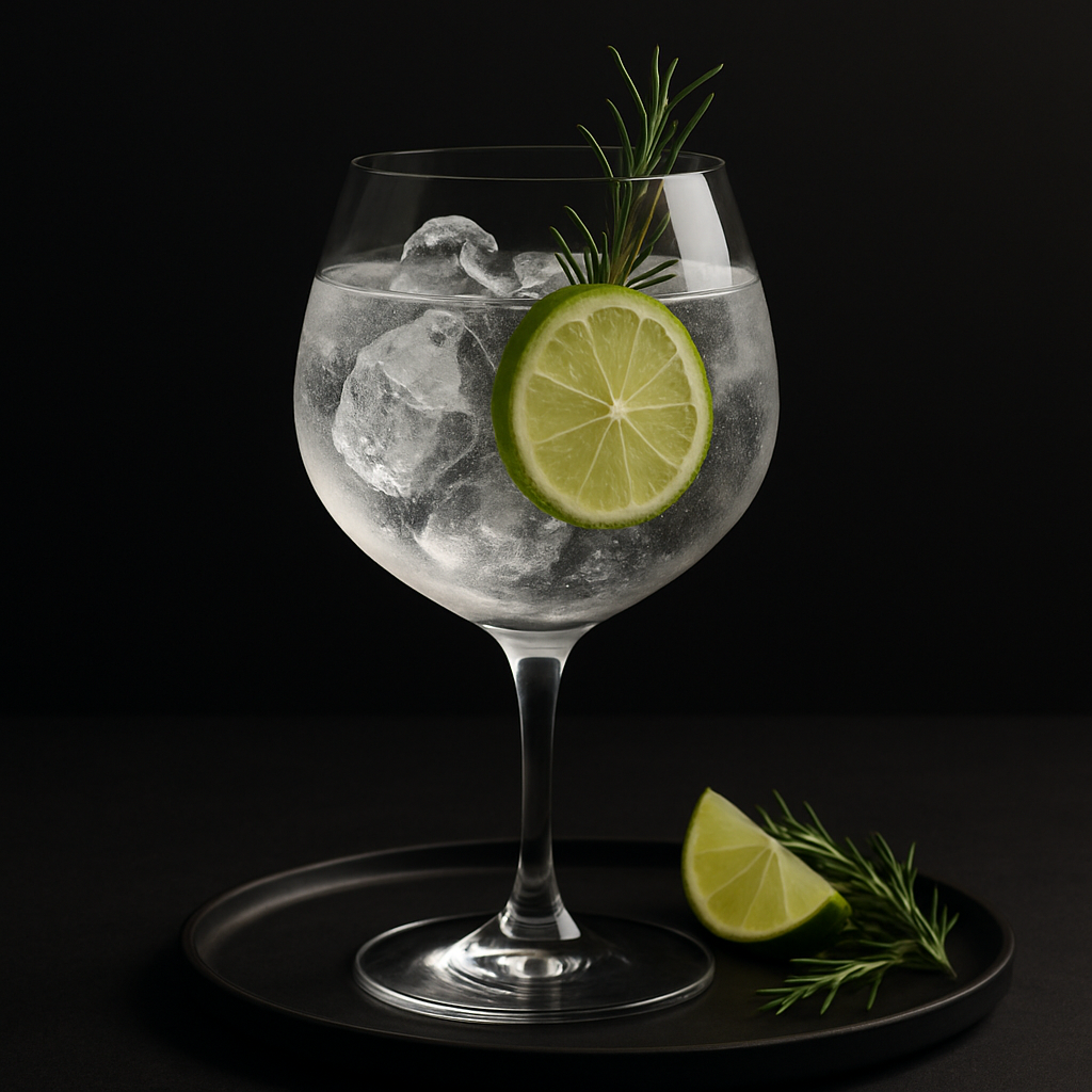 Jawbox Small Batch Gin served with Fever-Tree Indian Tonic Water, garnished with Lime and Rosemary