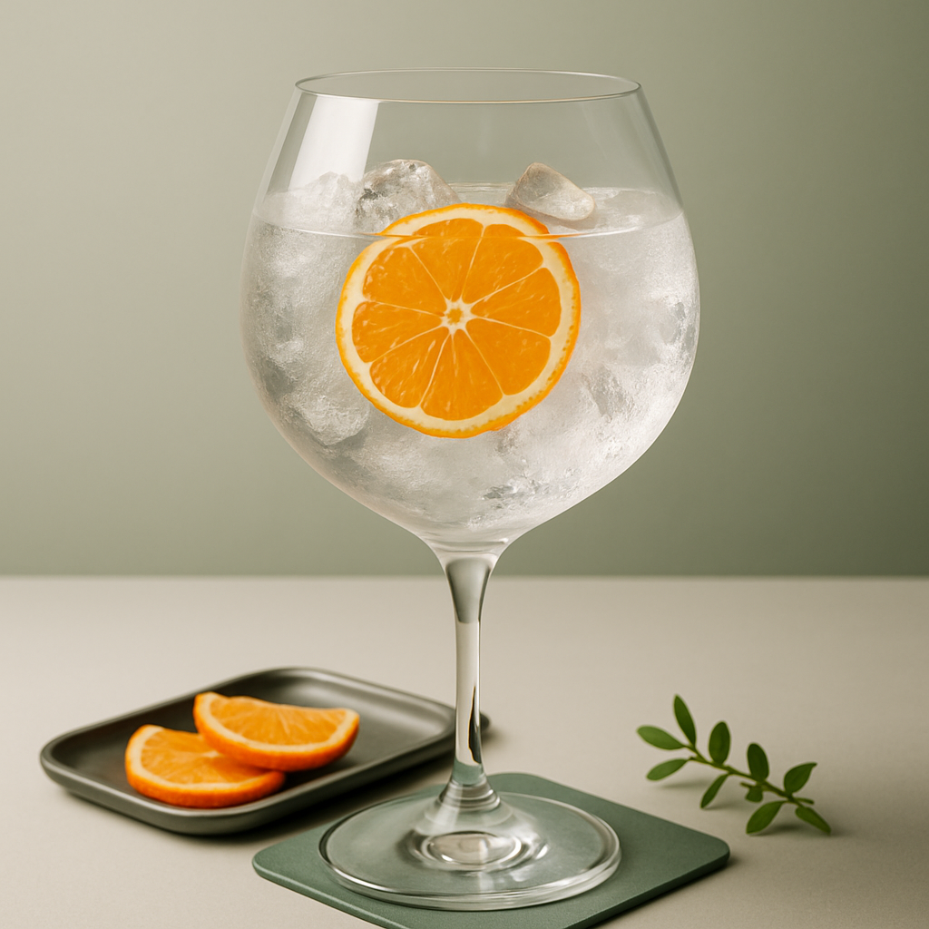 Sakurao Mikan Gin served with East Imperial Yuzu Tonic, garnished with Thin slice of fresh mikan