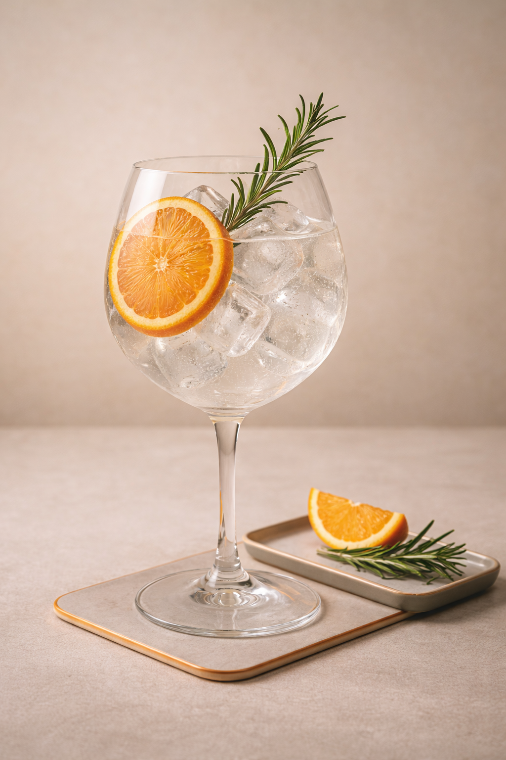 Lubuski Aged Gin served with East Imperial Yuzu Tonic, garnished with Orange and Rosemary