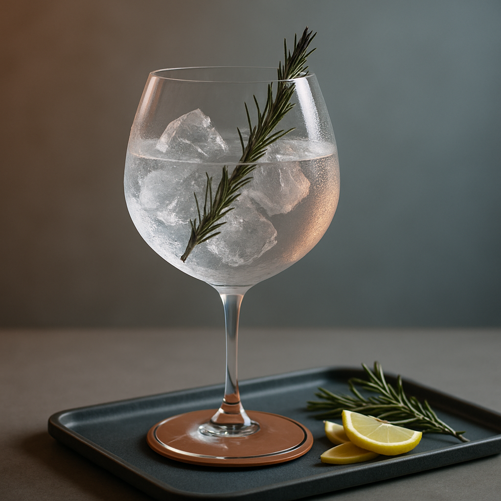 Soil Soul Gin served with East Imperial Yuzu Tonic, garnished with lightly charred rosemary sprig