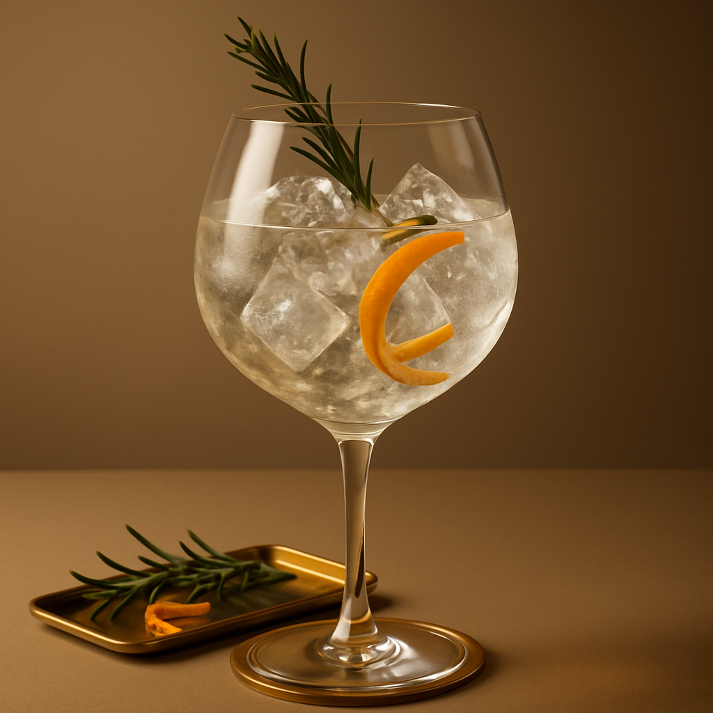 Stillhouse Collection Barrel Aged Gin servi avec Fever-Tree Mediterranean Tonic Water, agrémenté de lightly singed rosemary sprig et thin orange peel twist