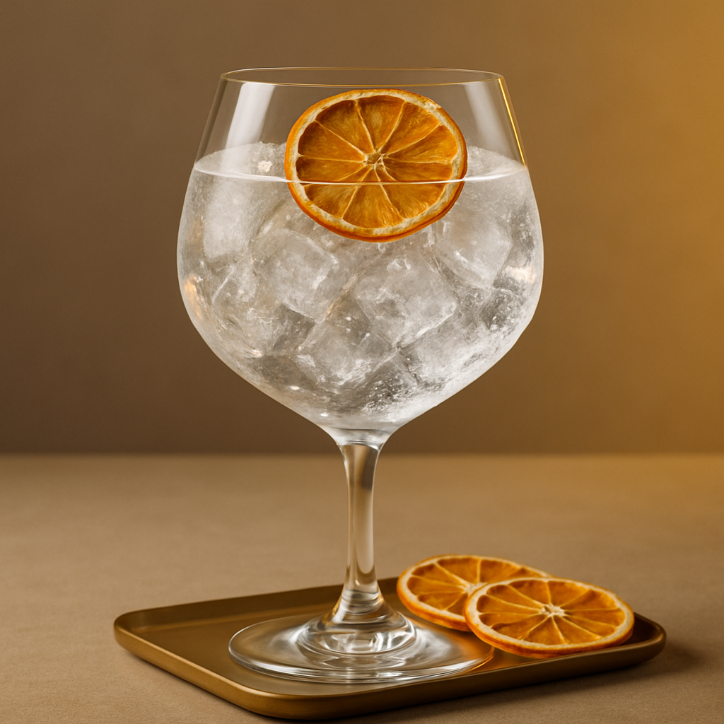 The Three Brothers Bathtub Gin servi avec Thomas Henry Tonic Water, agrémenté de thin slice of dehydrated orange