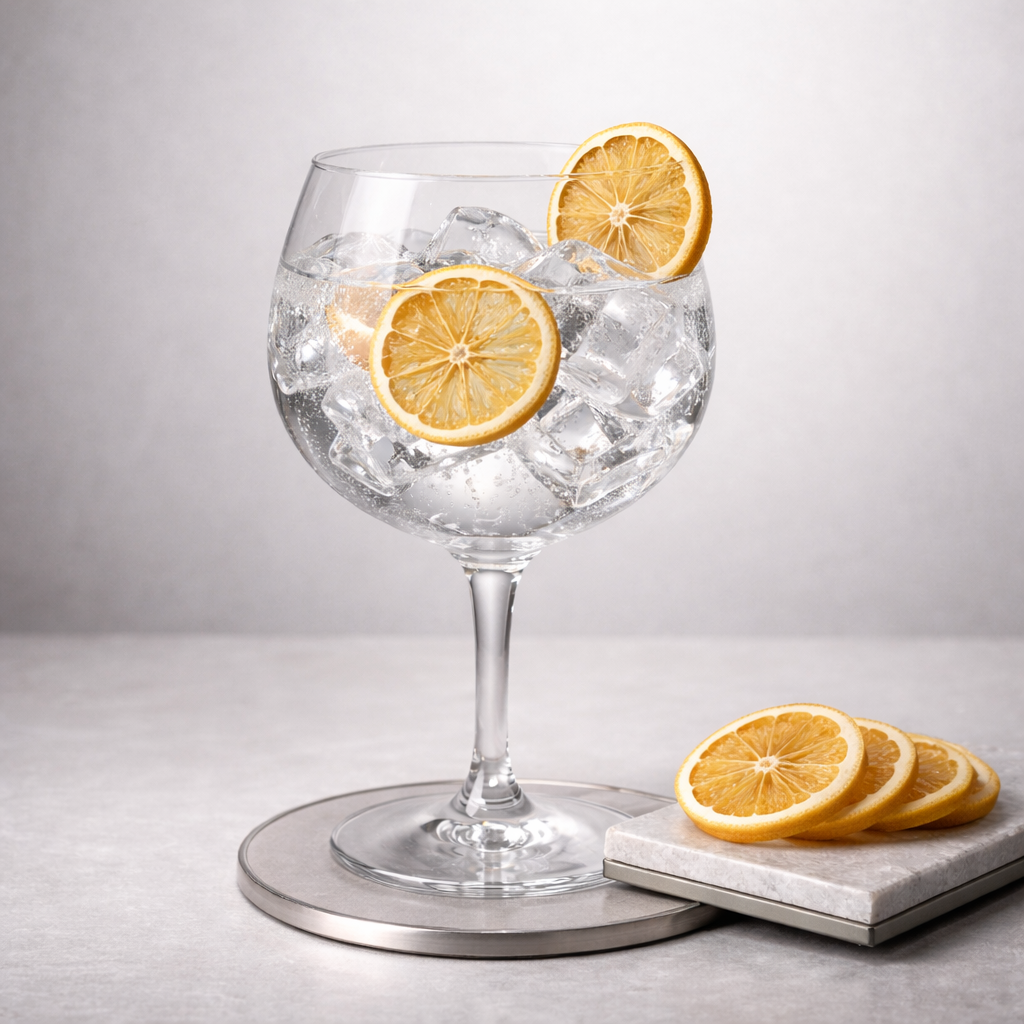 Beefeater Monday's Gin served with East Imperial Burma Tonic Water, garnished with dehydrated lemon wheel