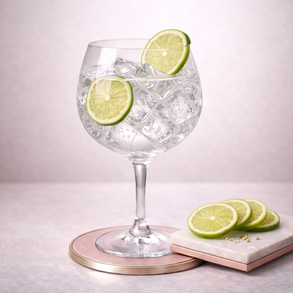 Z44 Distilled Dry Gin served with Fever-Tree Mediterranean Tonic Water, garnished with Thin slice of fresh lime