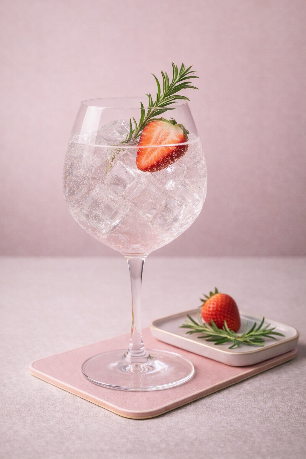 5th Fire Red Fruits Gin served with Fentimans Oriental Yuzu Tonic, garnished with Strawberry and Rosemary