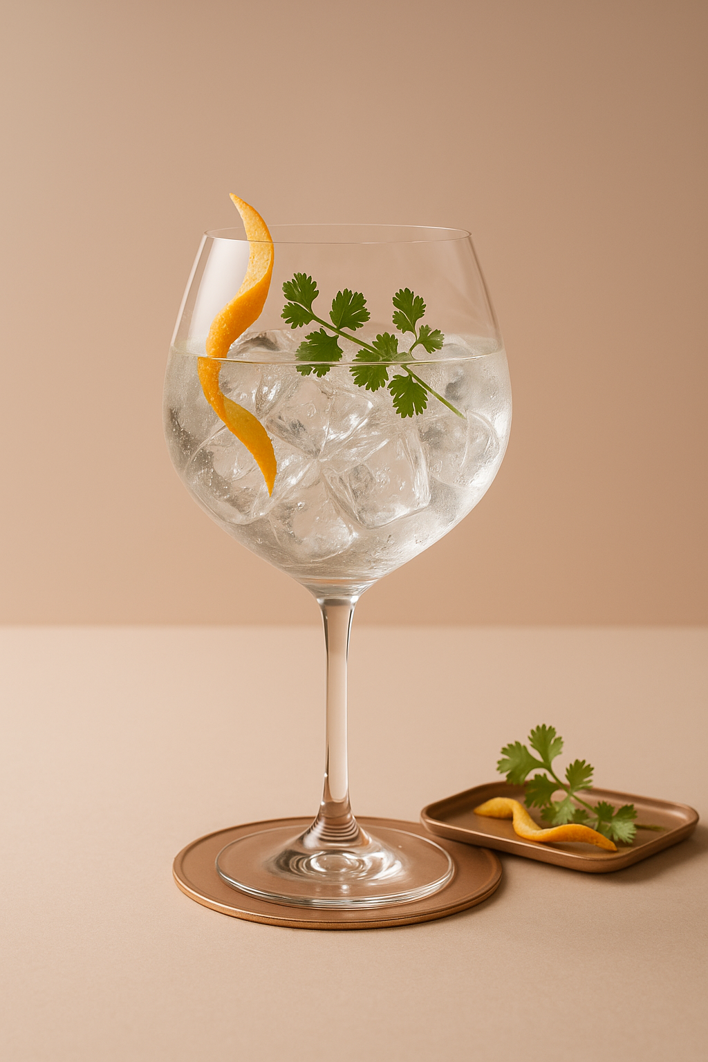 Copperhead Gin served with 1724 Tonic, garnished with Orange Peel and Coriander
