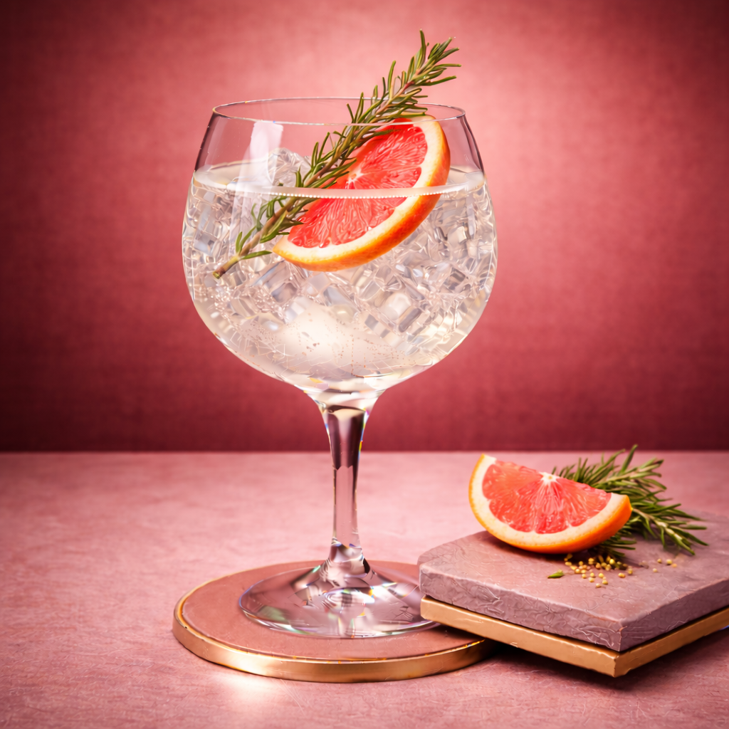 Terres de Mistral served with Schweppes Signature Collection Crisp Tonic Water, garnished with Thin slice of pink grapefruit and Fresh rosemary sprig