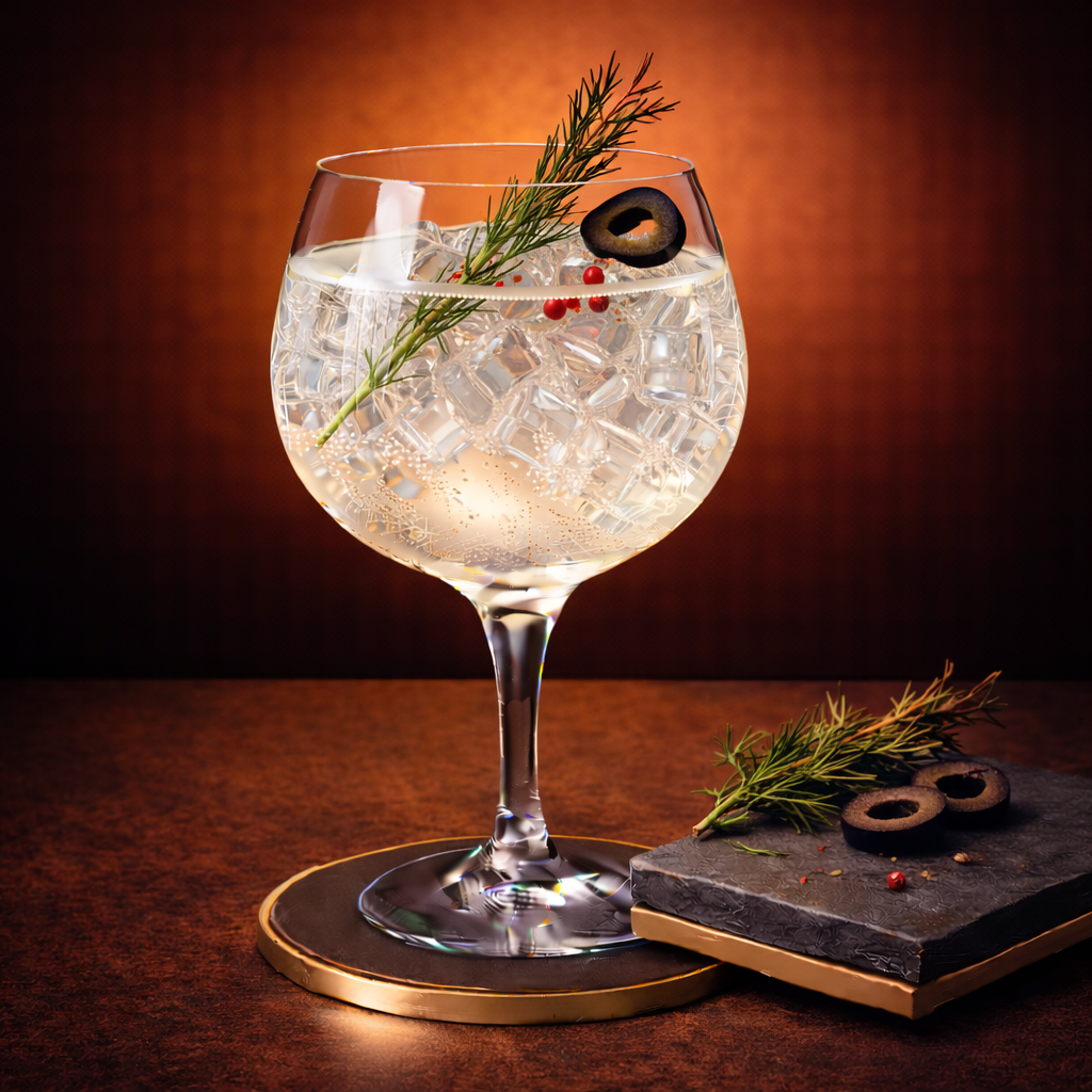 HAVN MRS Gin servi avec Fever-Tree Mediterranean Tonic Water, agrémenté de lightly singed rosemary sprig et thin slice of black olive