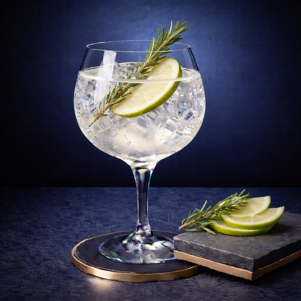 Copperhead Scarfes Bar Edition served with Fever-Tree Indian Tonic Water, garnished with Thin slice of green apple and Sprig of rosemary