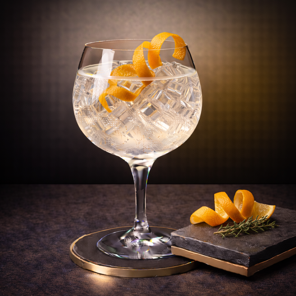Black Swan Gin servi avec Sanpellegrino Old Tonic, agrémenté de freshly cut orange zest