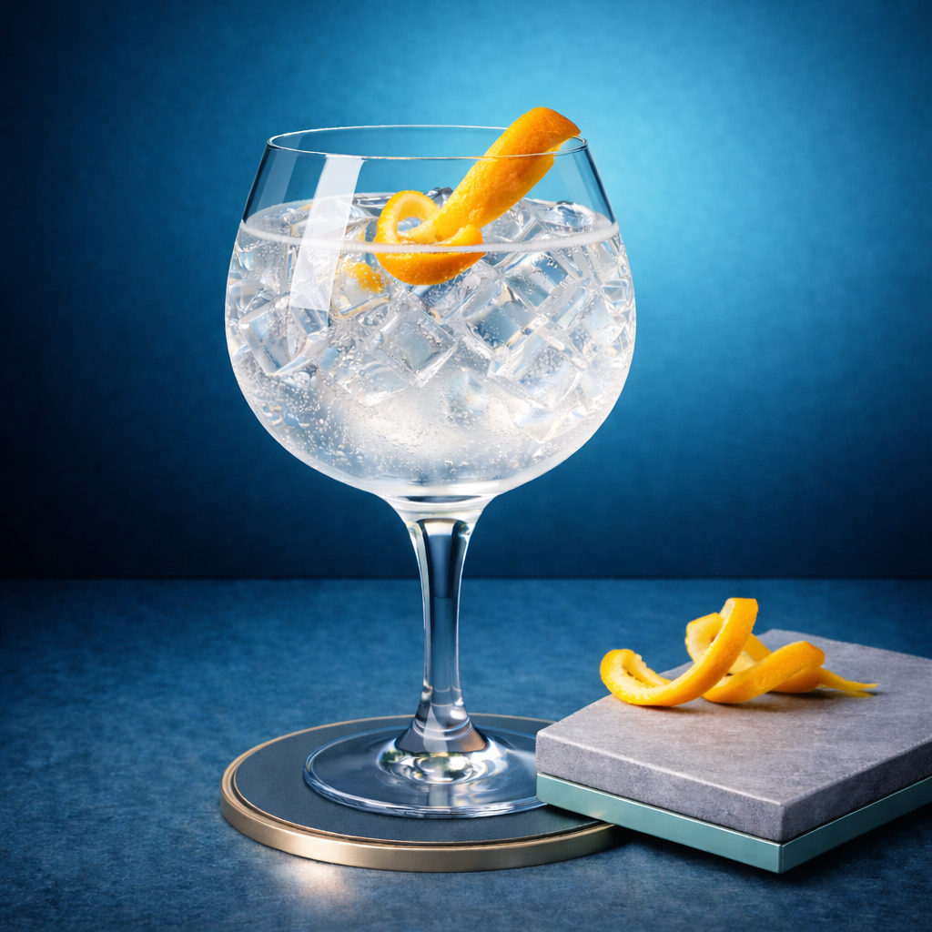 Magellan Gin served with Thomas Henry Elderflower Tonic, garnished with thin slice of fresh orange peel