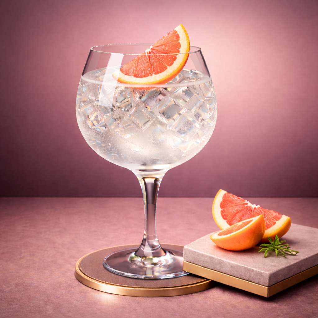 Cantarelle Gin de Provence servi avec Fever-Tree Mediterranean Tonic Water, agrémenté de Thin slice of grapefruit
