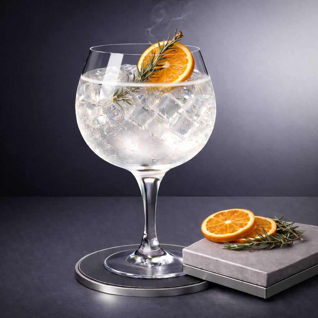 Hostile served with Fentimans Valencian Orange Tonic Water, garnished with dehydrated orange wheel and lightly singed rosemary sprig