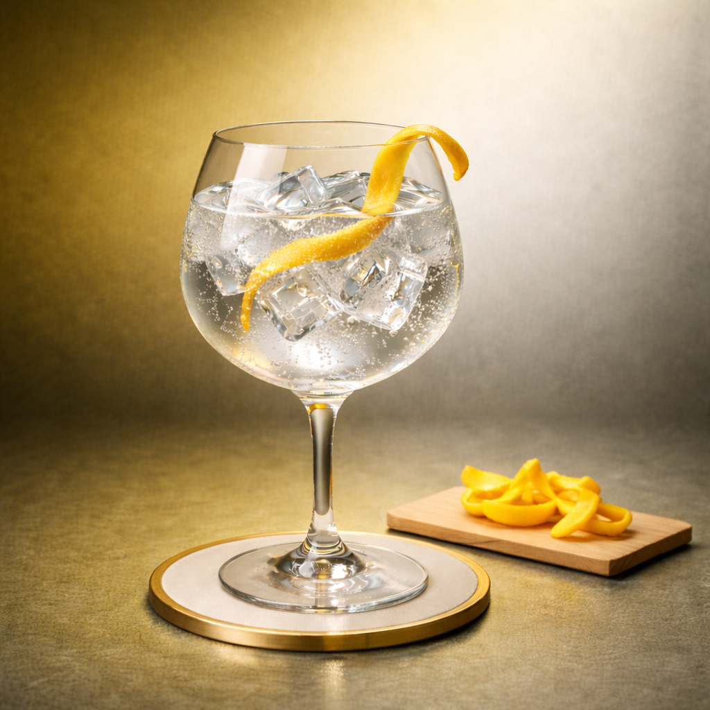 Akori Yuzu Gin servi avec East Imperial Yuzu Tonic, agrémenté de Thin slice of fresh yuzu peel