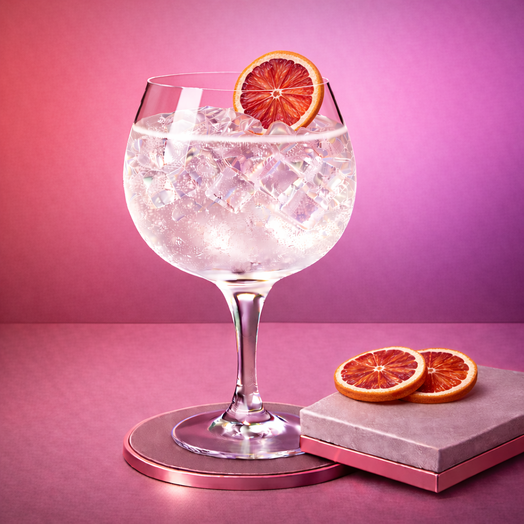 LièGin Blood Orange servi avec East Imperial Yuzu Tonic, agrémenté de thin slice of dehydrated blood orange