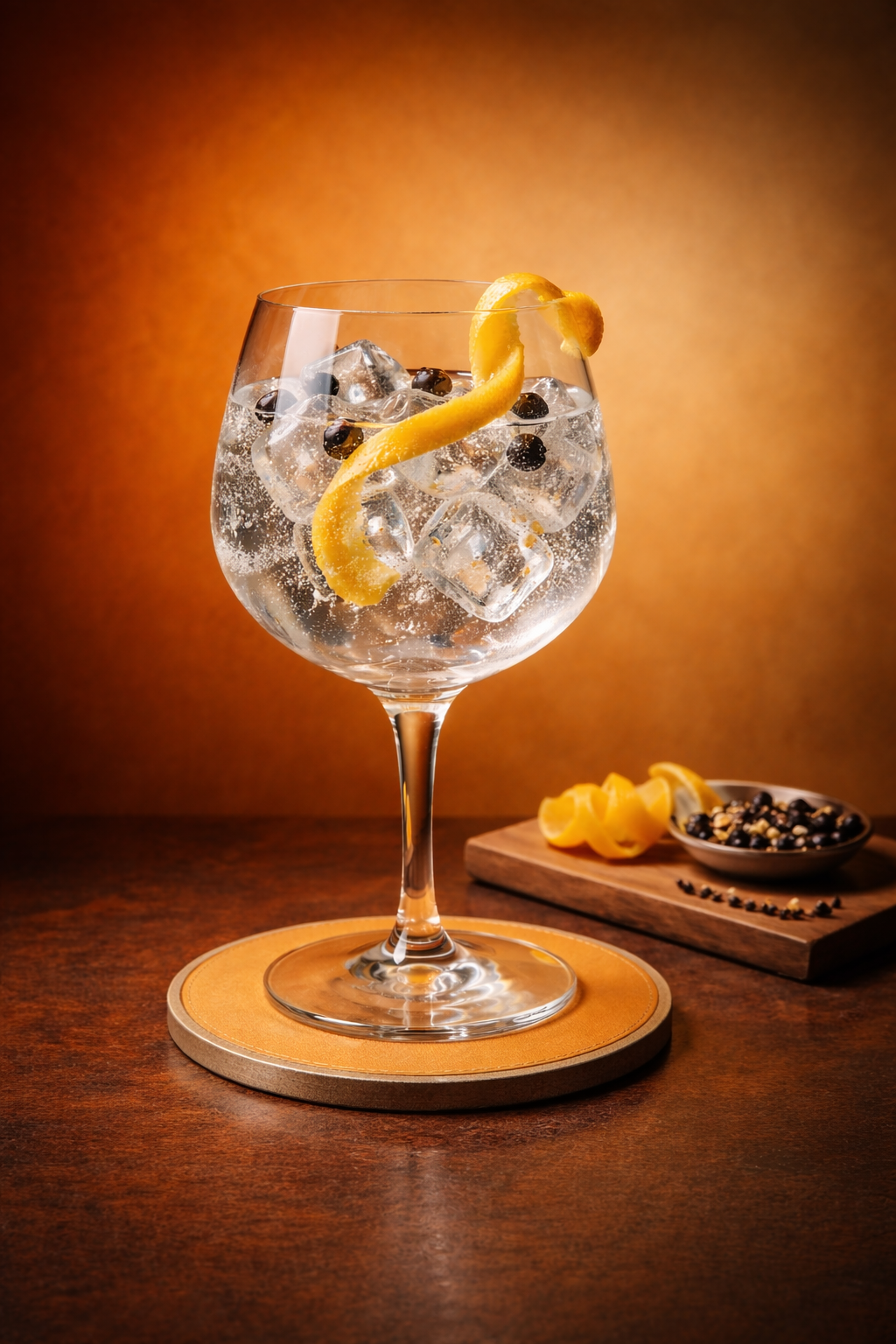 Xoriguer Mahon Gin servi avec East Imperial Burma Tonic Water, agrémenté de Lemon twist et Fresh mint leaf