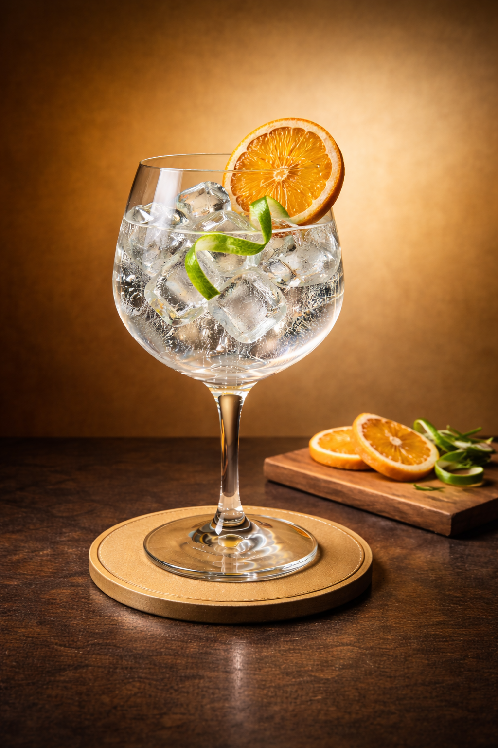 Hexagone Gin Signature served with Thomas Henry Tonic Water, garnished with Candied orange slice and Lime zest