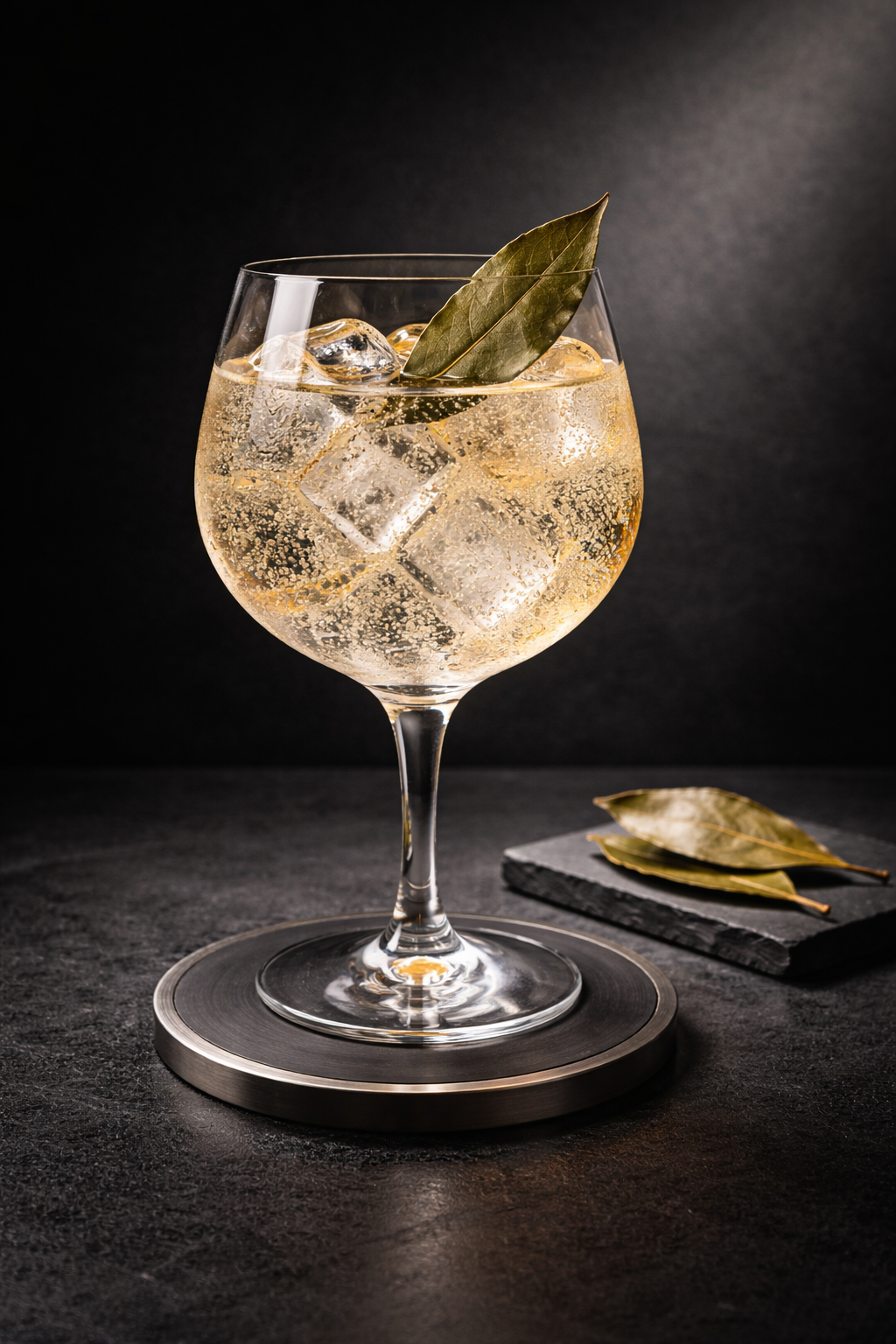 Phil's Gin servi avec Fentimans Valencian Orange Tonic Water, agrémenté de lightly charred bay leaf