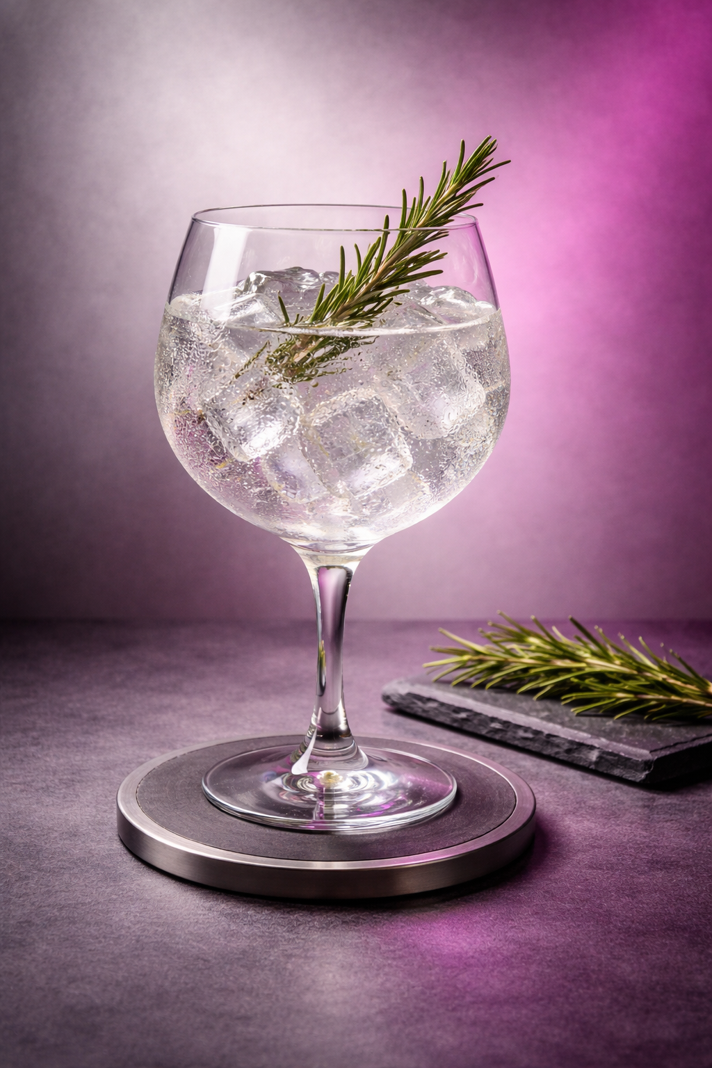 Jarrold's London Dry Gin servi avec East Imperial Burma Tonic Water, agrémenté de lightly singed rosemary sprig