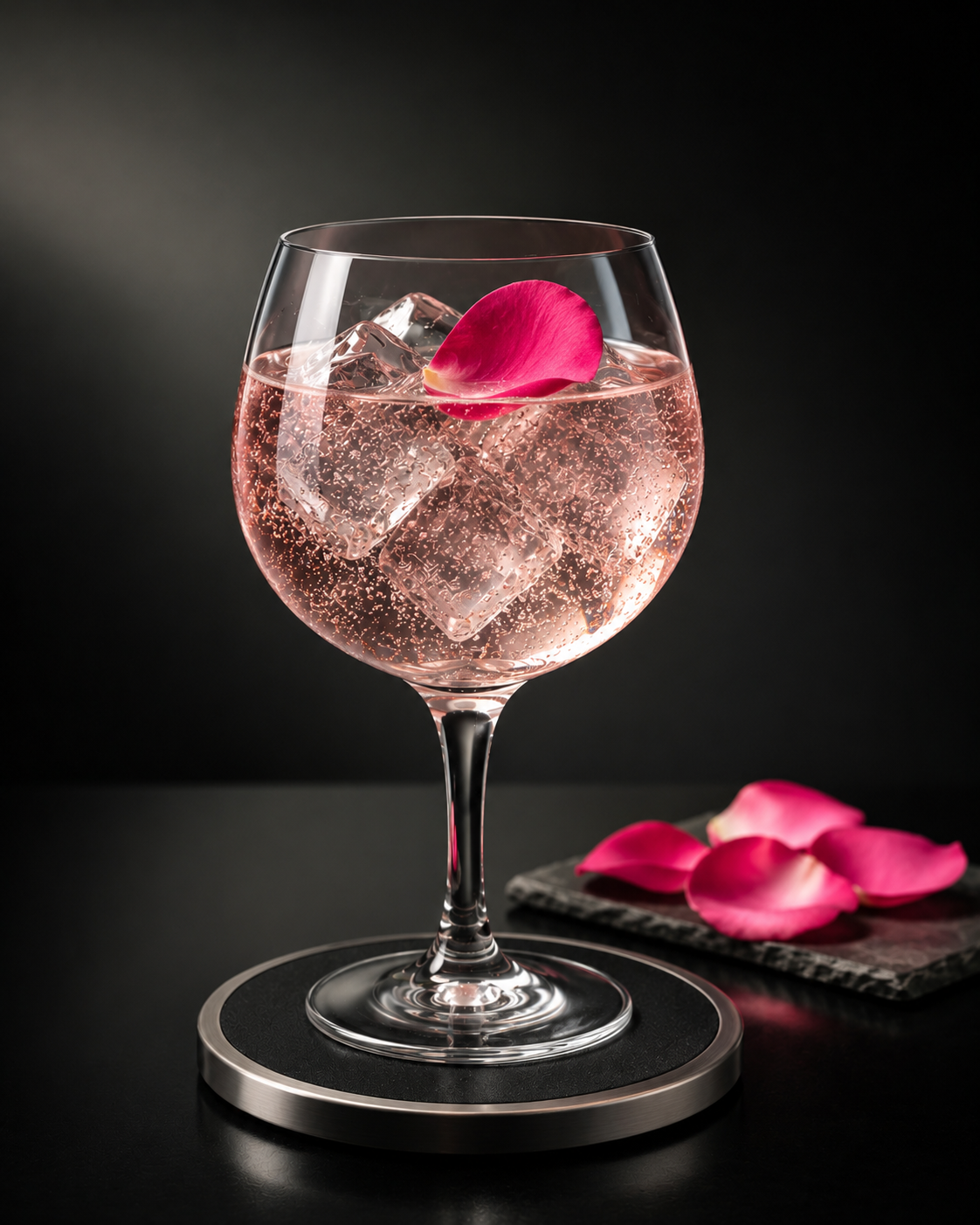 Double You Gin Vintage Vanilla servi avec Fentimans Rose Lemonade, agrémenté de fresh rose petal