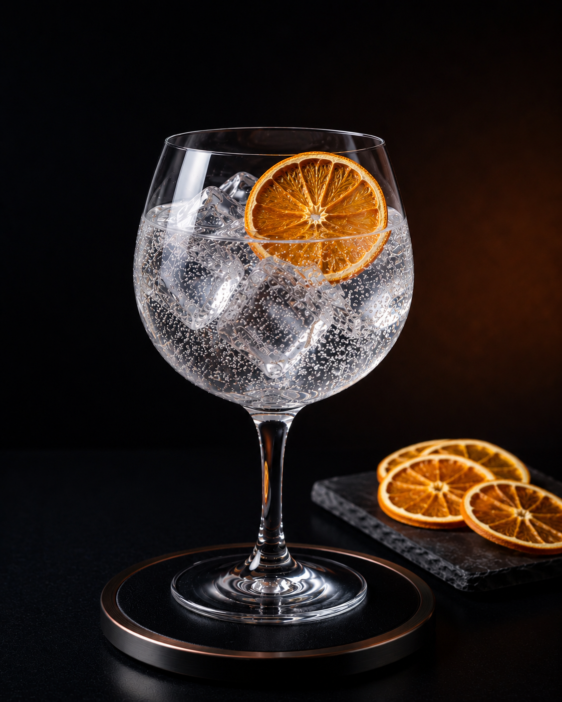 Del Professore Monsieur Gin served with Fever-Tree Mediterranean Tonic Water, garnished with dehydrated orange wheel