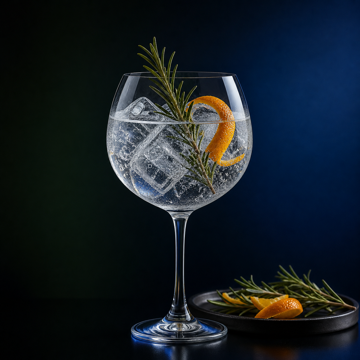 Mataroa Mediterranean Dry Gin servi avec Fever-Tree Mediterranean Tonic Water, agrémenté de Fresh rosemary sprig et Thin mandarin peel twist