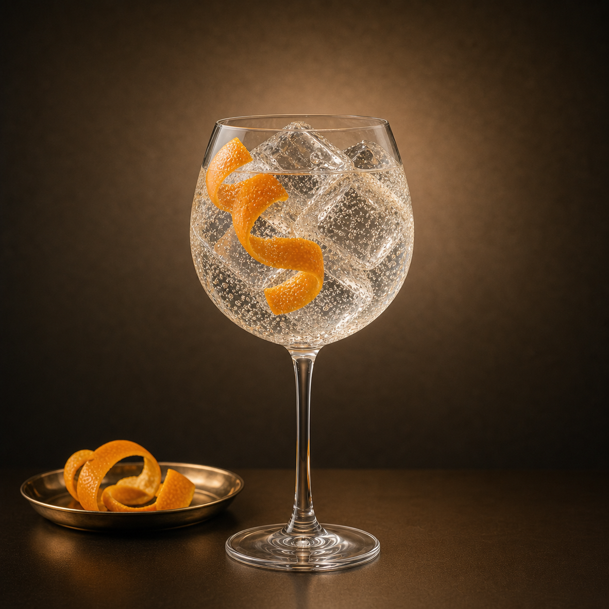 Cream Gin servi avec Fentimans Valencian Orange Tonic Water, agrémenté de Thin strip of orange peel, twisted