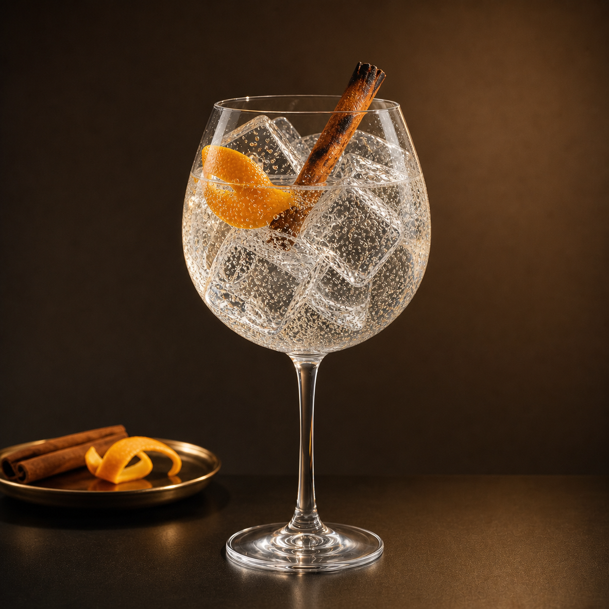 Bathtub Gin Cask-Aged Navy-Strength served with East Imperial Burma Tonic Water, garnished with lightly singed cinnamon stick