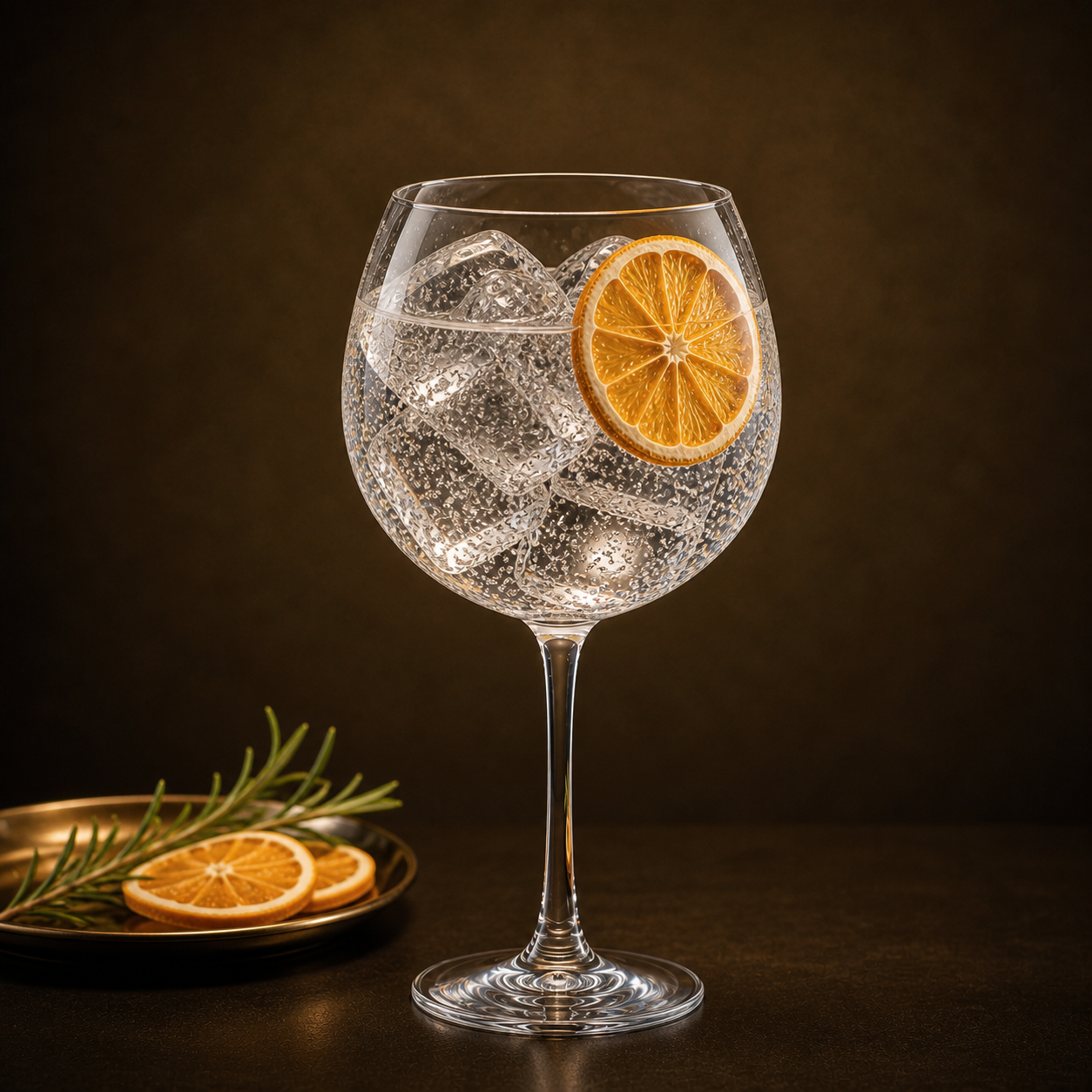 Bathtub Gin Navy-Strength served with Fever-Tree Mediterranean Tonic Water, garnished with dehydrated orange wheel
