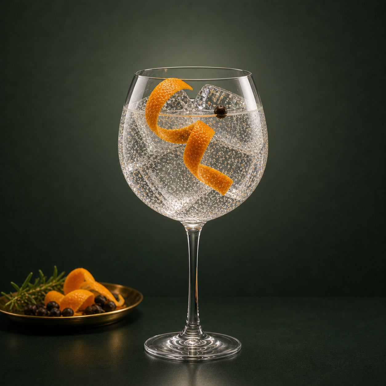 Bareksten Old Tom Gin served with Thomas Henry Tonic Water, garnished with freshly cut orange peel